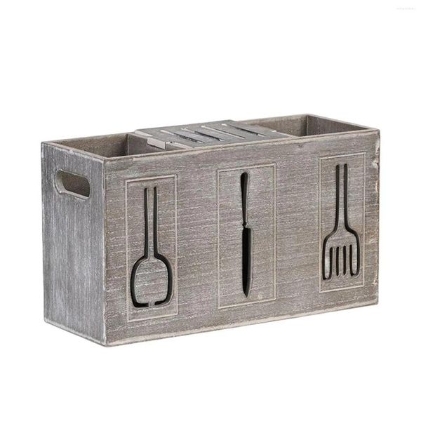 Caddie de rangement de couverts de cuisine, bloc de support de fourchette d'ustensiles, support d'argenterie en bois pour comptoir