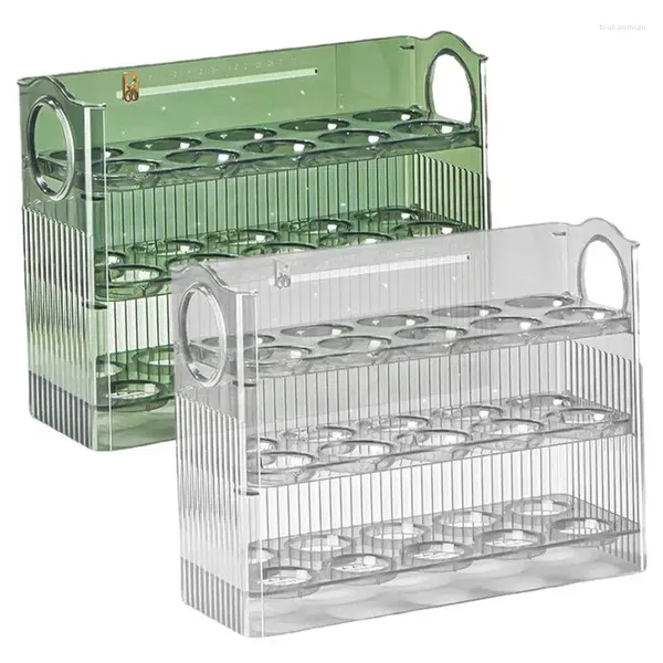 Storage de cuisine Flipable Egg Fridge Organizer Haut Refrigérateur Porte latérale Dispensateur de récipient à 3 couches