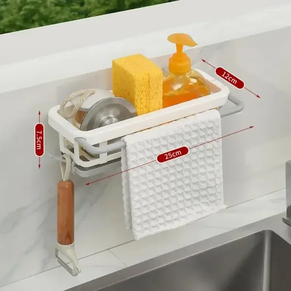 Gadgets de rangement de cuisine, support d'évier de chiffon, outils d'éponge de Drainage, panier en aluminium pour savon