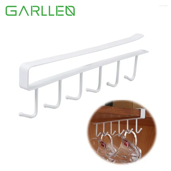 Almacenamiento de cocina Garllen 3pcs Organizador de estante de gancho de colgilla de hierro con 6 ganchos debajo del armario estante Máxelo de 15 kg para la oficina del dormitorio