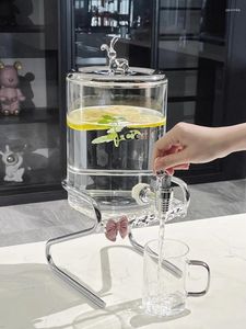 Bouilloire froide en verre de rangement de cuisine avec robinet, ensemble de théière à fruits domestique résistant aux hautes températures de grande capacité de 3,5 l