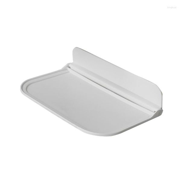 Estante flotante para pared de baño, almacenamiento de cocina, soporte para teléfono, decoración de dormitorio, organizador adhesivo plegable de plástico 667A