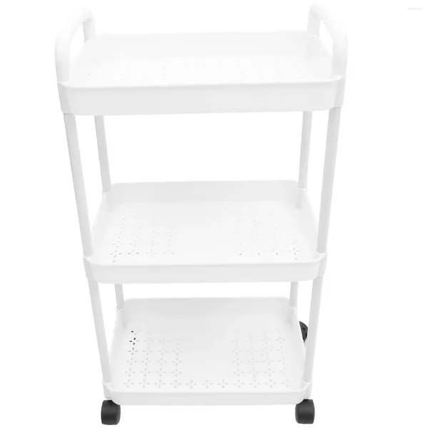 Rangement de cuisine maison et salle de bain roue universelle support de chariot à trois couches blanc Go chariot rouleau Abs avec roues