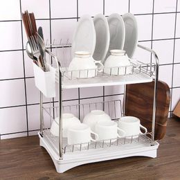 Kitchen Storage Home en acier inoxydable Couvoirs de drainage Copsticks Rack Double Metal Dish Organisateur