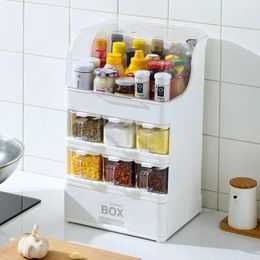 Cuisine Storage Home Transparent Plastic Cabinet Organitres en couches Boîtes à assaisonnement à grande capacité multifonctionnelles