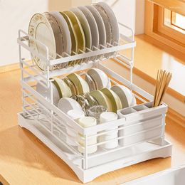 Cuisine rangement Hooki Dish Rack Drain Table Vole des baguettes Organisateur Organisateur Double-couche Bol de plaque de lavage de lave-vaisselle