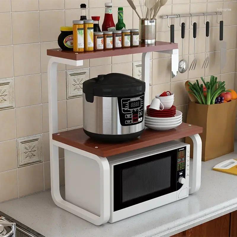 キッチンストレージフック調味料ラックテーブル二重層マイクロ波ポットオーブン誘導調理器