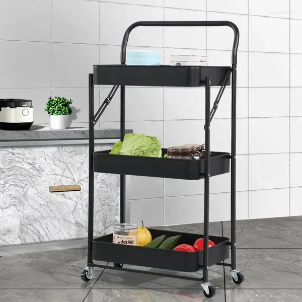 Almacenamiento de cocina HOOKI Sh, estante con carrito de hierro, sin instalación, multicapa, plegable, organizador, piso de salón de belleza, almacenamiento móvil