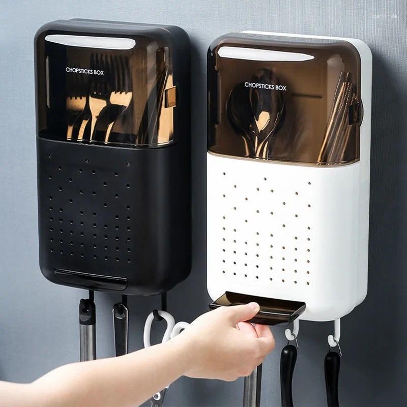 Kitchen Storage Household Dust-proof Chopstick Cage With Cover Holder Wall-mounted Drain Basket Tableware Box