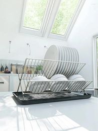 Rangement de cuisine ménage X égouttoir à vaisselle pliable Double grand égouttoir organisateur de comptoir avec poêle en acier inoxydable