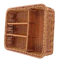 Panier à couverts en maille tissée, rangement de cuisine, 4 compartiments, fourchettes, couteaux, organisateur de plateau en rotin