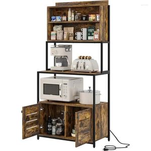 Stockage de cuisine Stand à micro-ondes industriel avec étagères Rack à vaisselle pour et Organisation Couvrerie Strike Shelf Rustic Brown