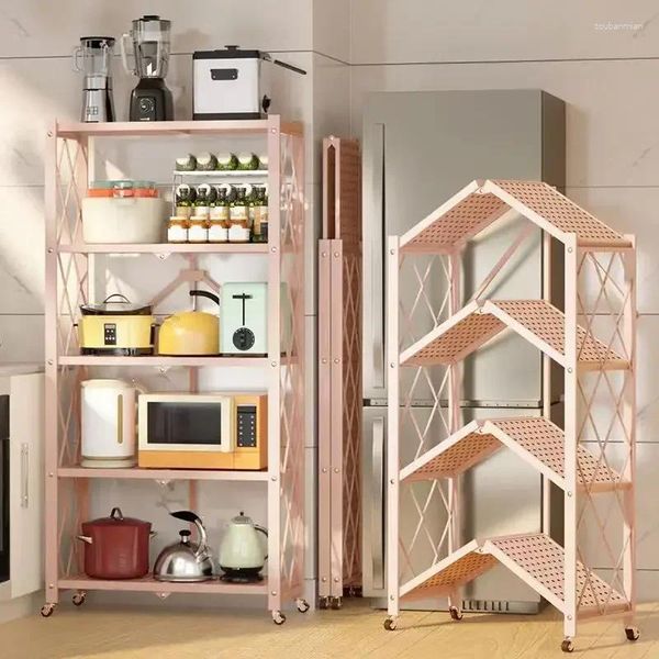 Étagères pliables sans Installation, rangement de cuisine, support de micro-ondes domestique multicouche pour salon