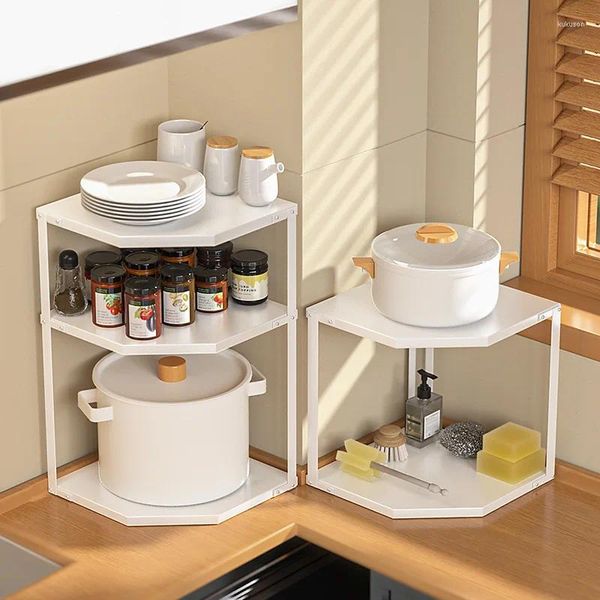 Étagère d'angle en fer de rangement de cuisine, organisateur de comptoir, armoire pour assiettes, étagères à 3 niveaux, garde-manger