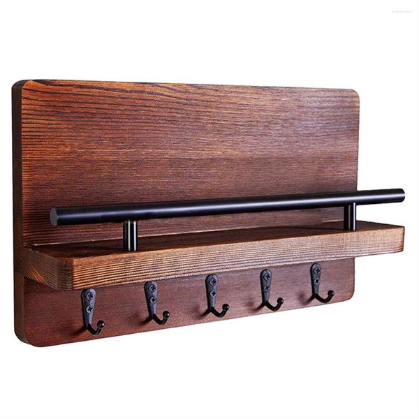 Soporte para llaves y correo para almacenamiento de cocina, colgador de pared con estante, ganchos de madera, soporte organizador