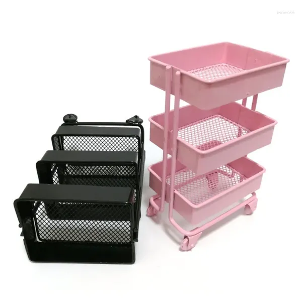 Rangement de cuisine KX4B accessoires de meubles de maison de poupée étagère en fer Miniature étagère avec support de chariot utilitaire roulant Mini modèle de scène