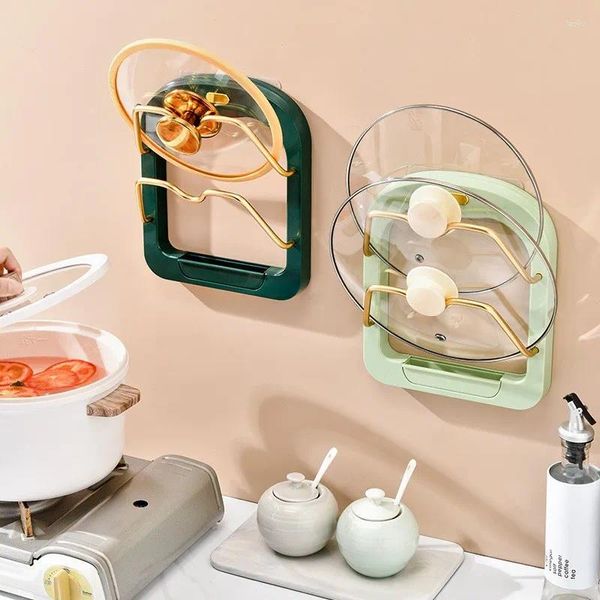 Lumière de rangement de cuisine, cadre de couvercle de Pot plaqué or de luxe, étagère sans perforation, support multifonctionnel