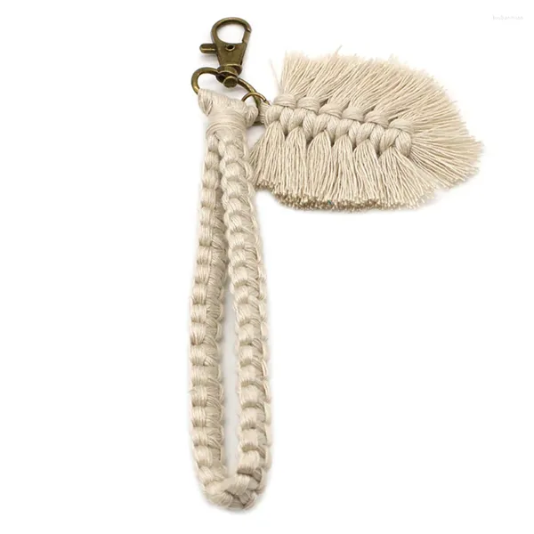 Porte-clés de rangement de cuisine en macramé, style Boho tissé avec glands, pour sac à main de voiture, pendentif, breloque, cadeau Unique, Beige