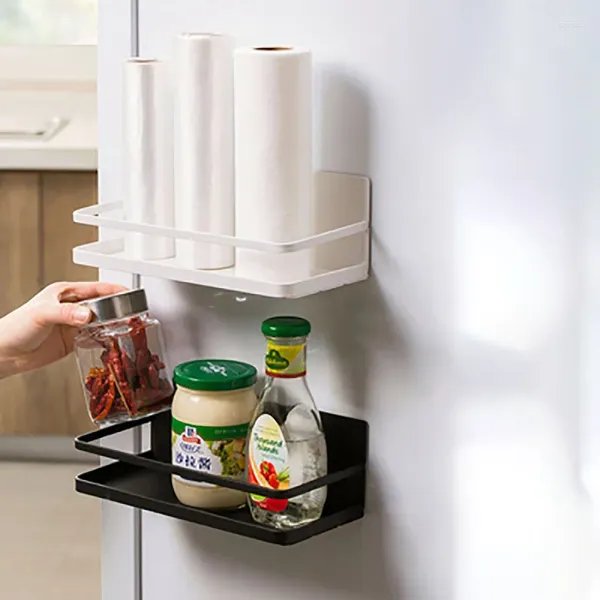 Almacenamiento de cocina, estante magnético para especias para refrigerador, estante lateral, organizador para nevera, soporte para papel de cocina