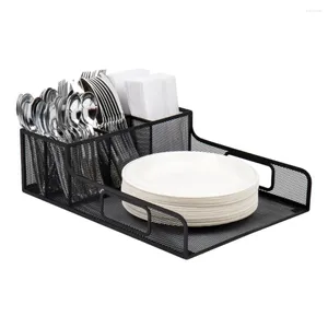 Kitchen Storage Mind Reader Network Collection Ustensile Napkin and Plate Serving Tray Organizer Metal Mesh Black