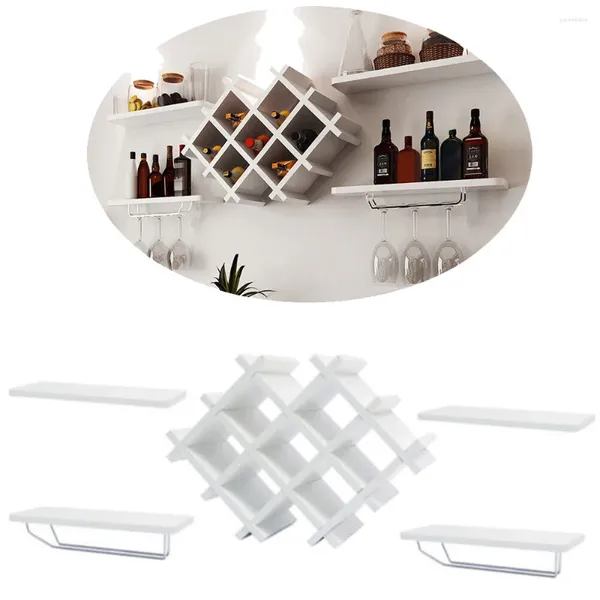 Cuisine Storage moderne Mur Mur à vin Rack à vin en verre Bouchette de tasse en bois étagère en bois plantes en pot Livres de vases armoire pour la maison / le bar club