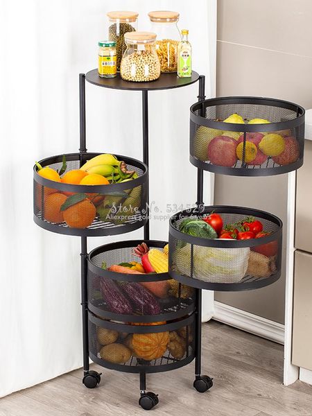 Cuisine Stockage Multi-couches Épaissie En Métal Légumes Multi-couche Rotatif Rond Paniers Stockages Rack Cuisines Organisateur