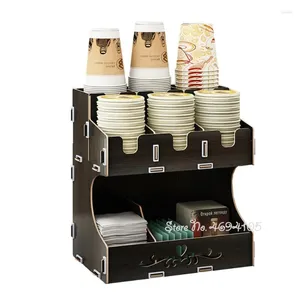 Porte-gobelet jetable en bois, rangement de cuisine, compartiments créatifs de bureau, gobelets et pailles en papier pour boisson à café, bricolage
