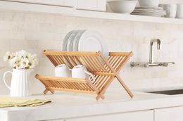 Stockage de cuisine Natural Bamboo Dish Rack 17.72 '' x 12.28 '' Organisation à domicile et accessoires Transport rapide