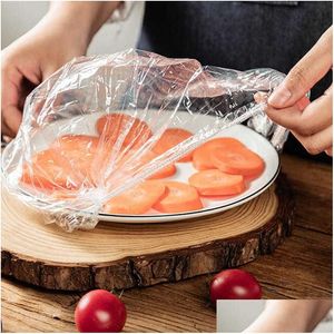 Organisation De Stockage De Cuisine 100 Pcs Bol Jetable Er Poussière De Nourriture Élastique Ers Film Plastique Frais Saran Pour Réfrigérateur Drop Delive Dhbfh