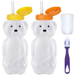 Organisation de stockage de cuisine 2 pièces gobelets en paille ours au miel pour bébés avec 2 pailles flexibles bouteilles Sippy de 8 OZ de qualité alimentaire sans BPA 231218
