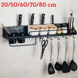 Étagère à épices murale en aluminium, 6 Types d'organisation de rangement de cuisine, étagères pour ustensiles et cuillères, crochets pour tasses, accessoires ménagers