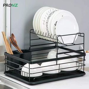 Keuken opslag Organisatie Schotel Droogrek met Drainboard Drainer Light Duty Countertop Utensil Organizer voor Home 2-Tier Zwart W