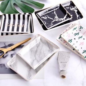 Keukenopslagorganisatie Ins Ceramics Trays Nordic Marble Patroon Simple Table Dessert Sieraden Office Desktop Snack Dish Decoration of