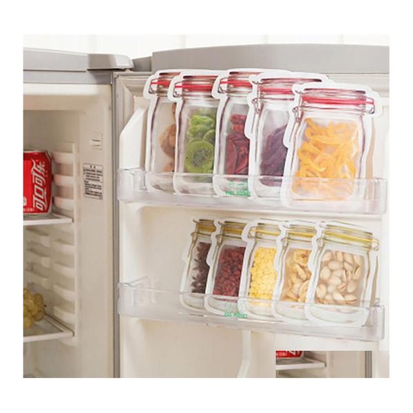 Cuisine Organisation De Stockage Mason Jar En Forme De Conteneur De Nourriture En Plastique Fermetures À Glissière Sûres Sacs Réutilisable Écologique Snacks Sac Odeur Proo Dho4M