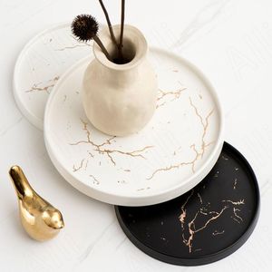 Keukenopslagorganisatie Noord -Europa Ceramic Tray Dining Room Desktop Afternoon Tea Dessert Organisator Gold Marble Texture Aromathe