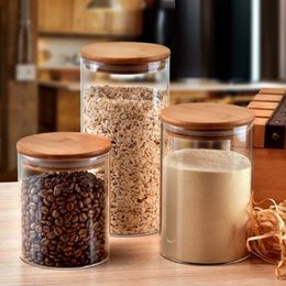 Organisation de stockage de cuisine scellant le réservoir de maçon de thé de grain avec des pots en verre de couverture en bambou pour les épices Condiments organisateur récipient hermétique 230919