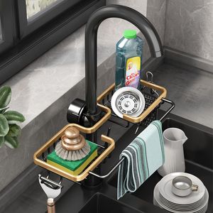 Organisation de stockage de cuisine espace évier en aluminium égouttoir éponge porte-robinet égouttoir à savon étagère panier organisateur accessoires de salle de bain 221203