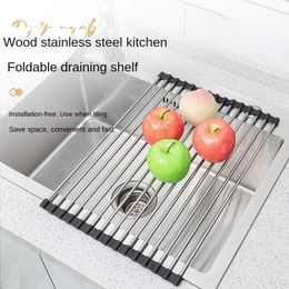 Organisation de rangement de cuisine Égouttoir en acier inoxydable Filtre d'évier Bassin de vaisselle pliant Mettre la vaisselle Baguettes Lavage pratique 230915