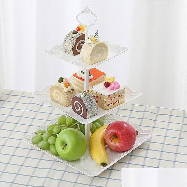 Organisation De Stockage De Cuisine Plateau Blanc En Plastique Bandeja Gâteau Stand Dessert Candy Pan Tea Party Plateau De Service Noix De Fruits Dans La Partie D Dh0Dk