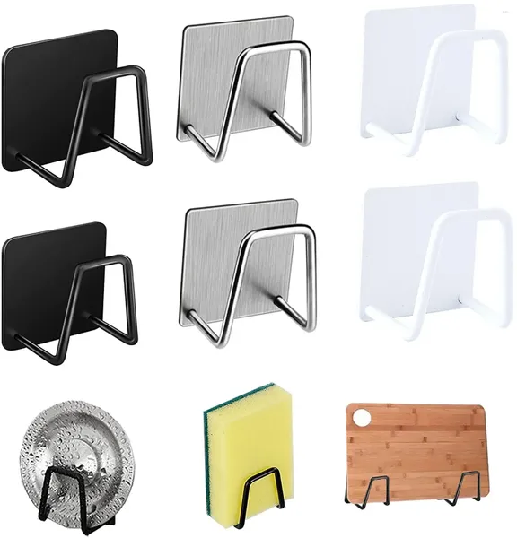 Organizador de almacenamiento de cocina, soporte para estante de baño, ganchos de secado limpio de acero inoxidable, autoesponjas, accesorios de drenaje adhesivos de acero