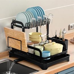 Organisateur de rangement de cuisine Plat Drying Rack Roustproofr Drainer 2 couches Fer Dishes Ustensile for Home