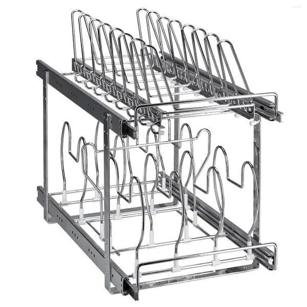 Organizador de bandejas y ollas para almacenamiento de cocina, soporte de tapa de gabinete expandible de 2 niveles, 12