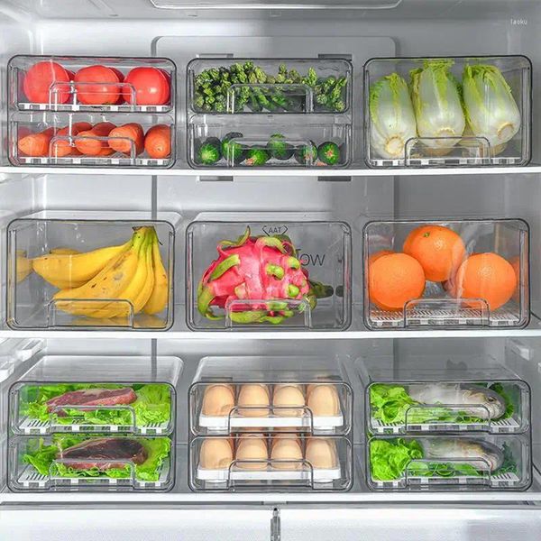 Organizador para nevera transparente portátil, almacenamiento de cocina, deslizable debajo del estante, cajón, soporte para refrigerador, fruta, comida, bolsas de té y café