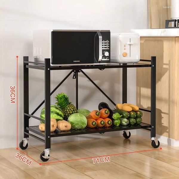 Estante de hierro grande plegable portátil para almacenamiento de cocina, estantería multicapa para sala de estar, horno microondas móvil