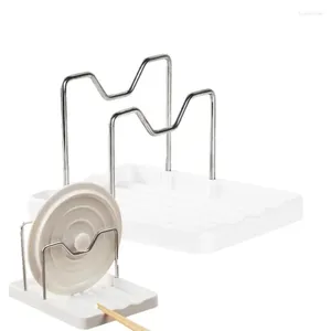 Couvercle de Pot de rangement de cuisine, organisateur d'accessoires, étagère en acier inoxydable, support de repos de cuillère multifonctionnel