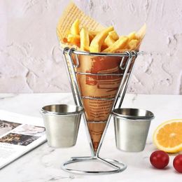 Support de stockage de pommes de terre, support de frites en métal Durable avec tasse, panier à cône, trempette de Sauce à frire, présentoir pour aliments