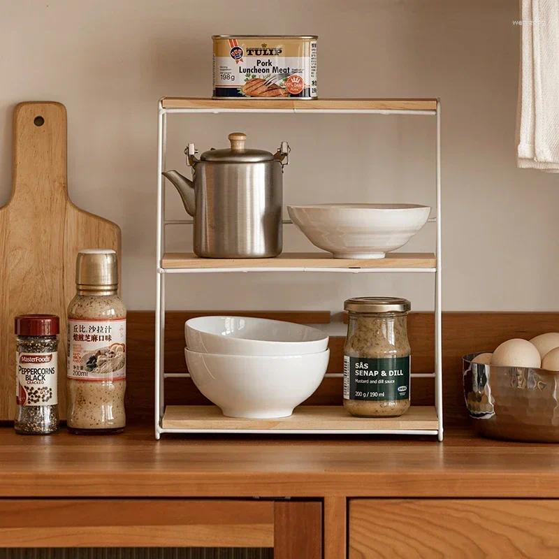 Kitchen Storage Premium Iron Pine Three-Tier Shelf Sturdy Dining Table Organizer Large Capacity Durable Spice Rack