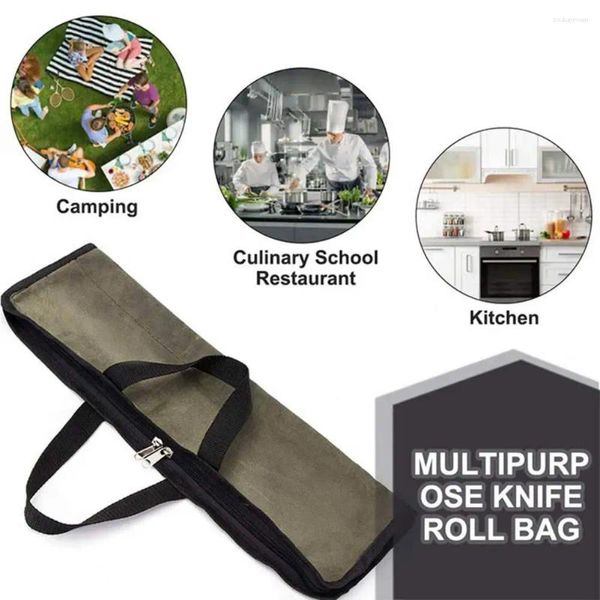 Sac de rangement de cuisine Premium à fermeture éclair, rouleau de Chef Compact en toile cirée avec poche, couteau Durable à 4 fentes pour les Chefs de voyage