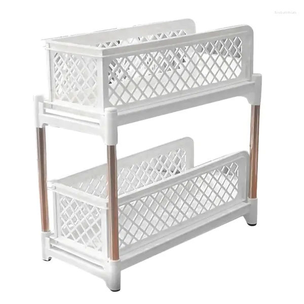 Estante de especias extraíble para almacenamiento de cocina, cajón grande deslizante, cesta de 2 niveles, estantes de baño, organizador portátil para gabinete