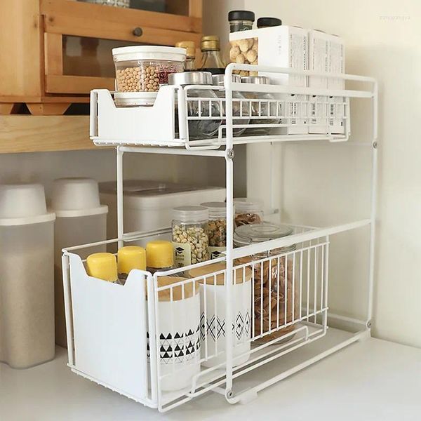 Almacenamiento de cocina, estante push-pull, gabinetes para el hogar, organización del lavabo del baño